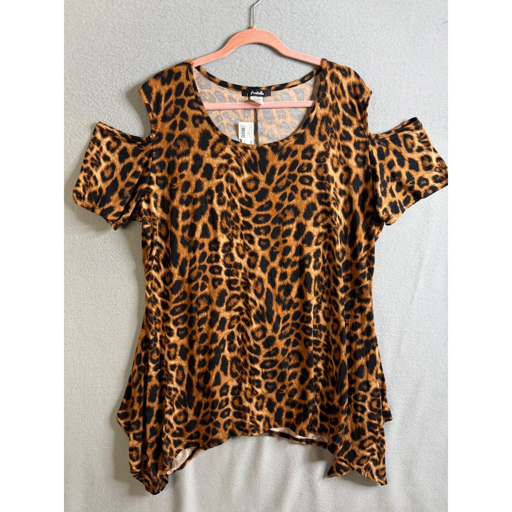 Arabella Top Women's 3X Cold Shoulder Leopard Print Tunic Top NWT